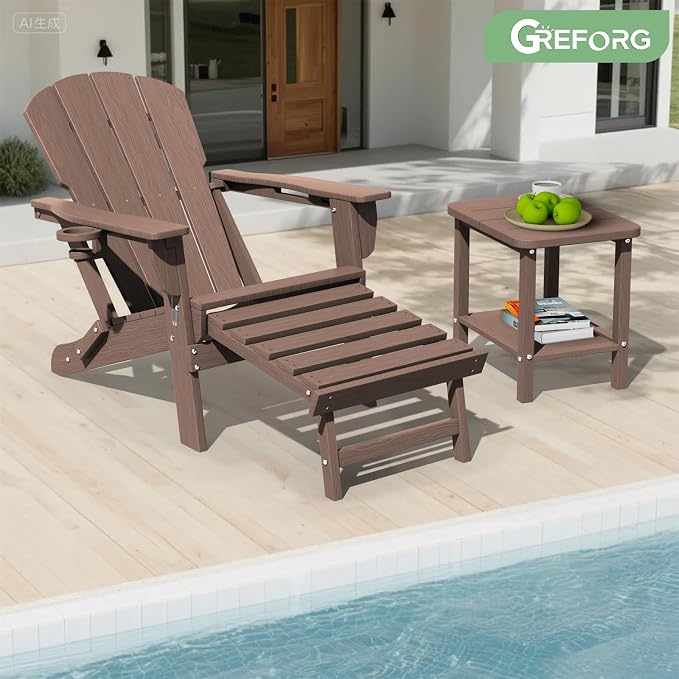 Patio Side Table, Small Rectangular HDPE Adirondack End Table for Outdoor Use in Pool, Garden, Lawn, Backyard,Brown