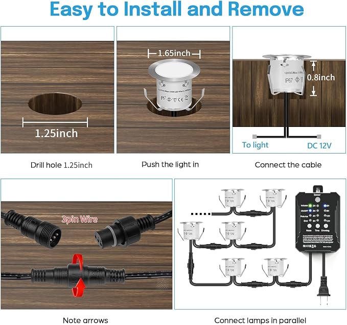 HIBOITEC RGB Deck Lights Kit with Low Voltage Transformer Timer and Photocell Sensor Outdoor IP67 Waterproof for Garden Yard Stair Patio 10 Packs