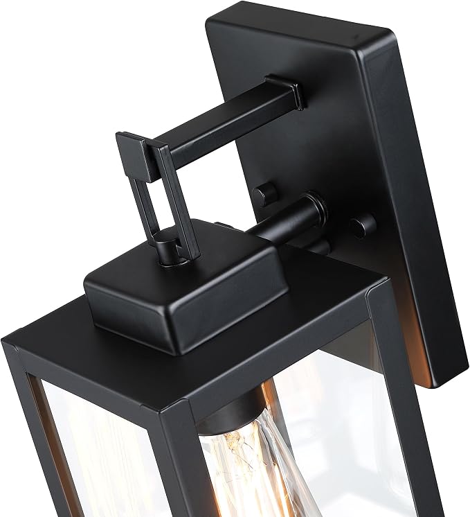 2 Pack Outdoor Sconce Lights-12 Inch Outdoor Wall Light,Exterior Sconce Steel and Glass Porch Light, Black Wall Lantern for Front Porch Garage Balcony