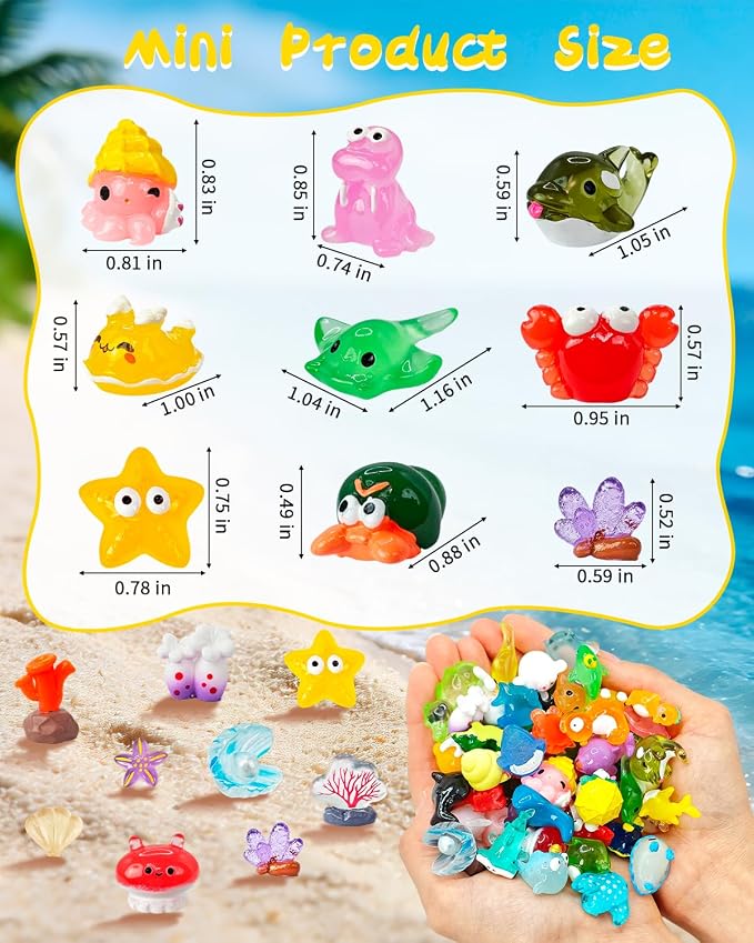 Piemow 77 Pcs Mini Ocean Animals Resin Figures, Sea Micro Landscape Decor | Tiny Resin Animal Decorations, Miniature Marine Creature Accessories Gifts for Fish Tank Aquarium Fairy Garden