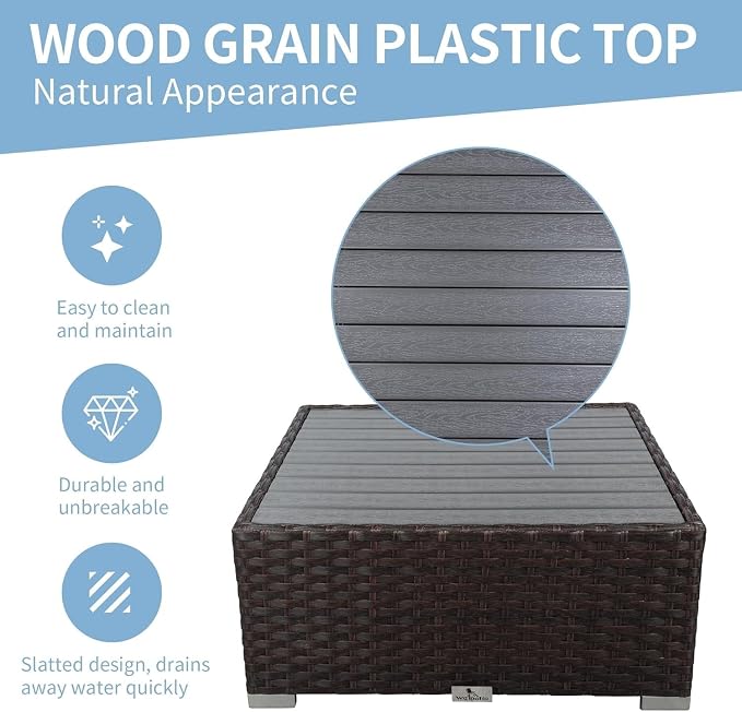 7-Piece Outdoor Patio Furniture Set with PE Rattan Wicker Sectional Sofa, Cushioned Conversation Set and Coffee Table for Garden, Backyard, Porch Seating