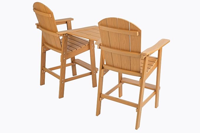 Outdoor Tall Adirondack Chairs Set of 2,Outdoor Bar Height Barstools Widened Chair with Wood Grain,High Backrests,Ideal for Patio,Camping,Pool,Outdoor Use.(Natural)