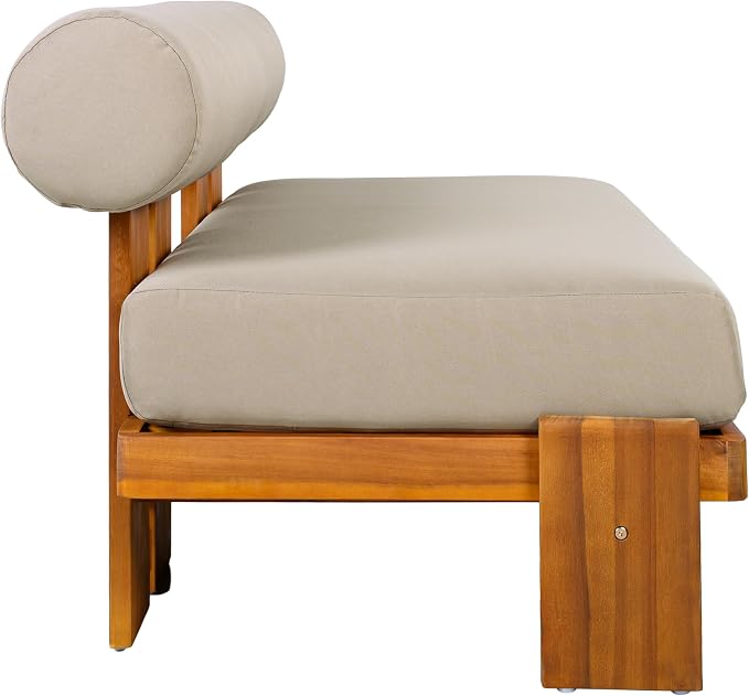Christopher Knight Home Phobo Acacia Wood Outdoor Loveseat and Coffee Table Set, 2 Piece Patio Furniture Set with Cushion, Outdoor Conversation Set with Slatted Design for Backyard, Teak + Light Brown