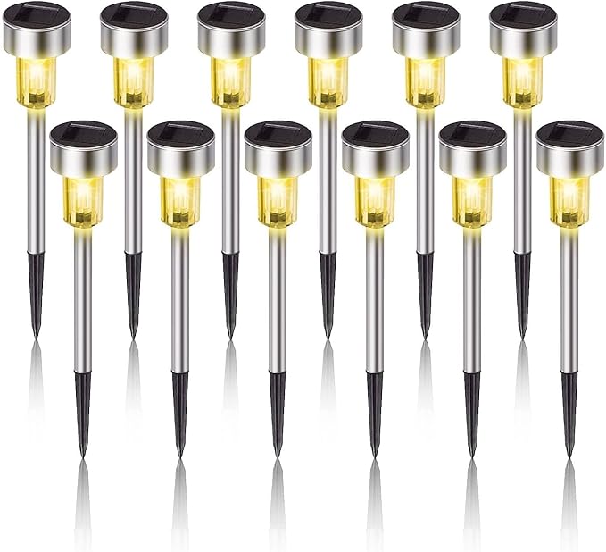 Solar Lights Outdoor Waterproof, Solar Garden Lights, Warm White, 12Pack | Outdoor Solar Lights Stainless Steel LED Landscape Lighting Decorations for Yard Pathway Patio Lawn