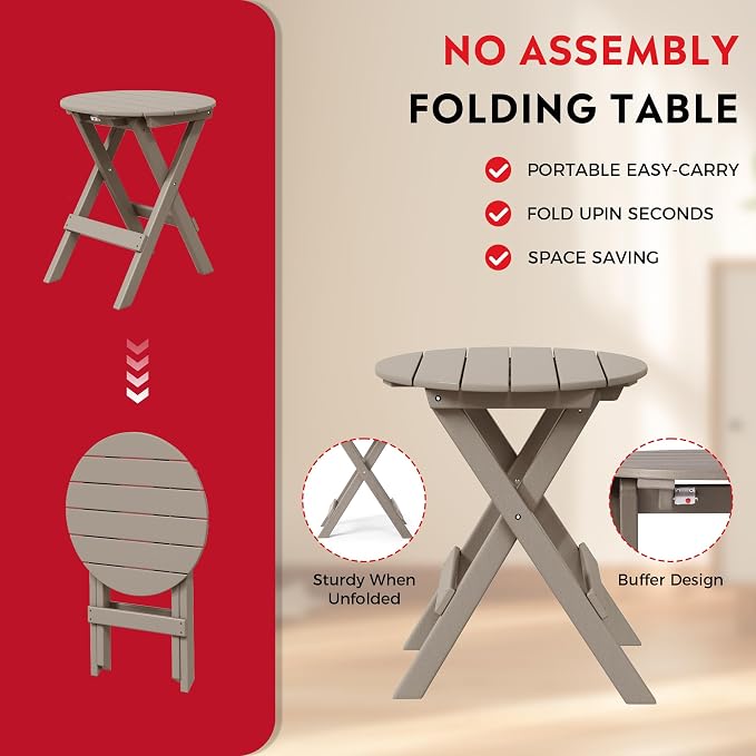 Costaelm Outdoor Bistro Table, Patio Round Portable Folding Bar Height Table Tall Balcony Pub Small High Top for Front Porch Deck, Backyard, Garden, Weathered Wood
