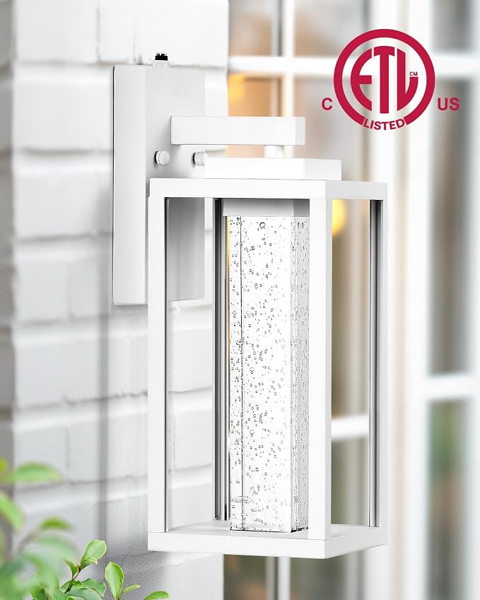 VIANIS White Porch Lights Outdoor, Large Dusk to Dawn Exterior Garage Lighting Fixtures Wall Mount for House, Outdoor Sconce Lights Lanterns for Coach with Integrated Rectangular 10W LED Light Source