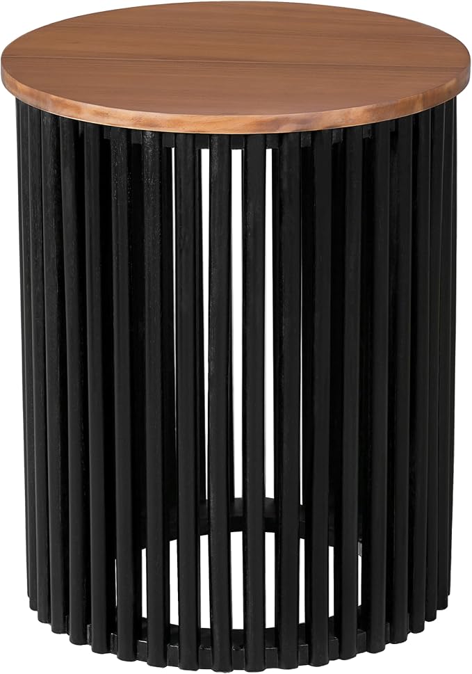 Acacia Wood Side Table, Round End Table, Natural,Black