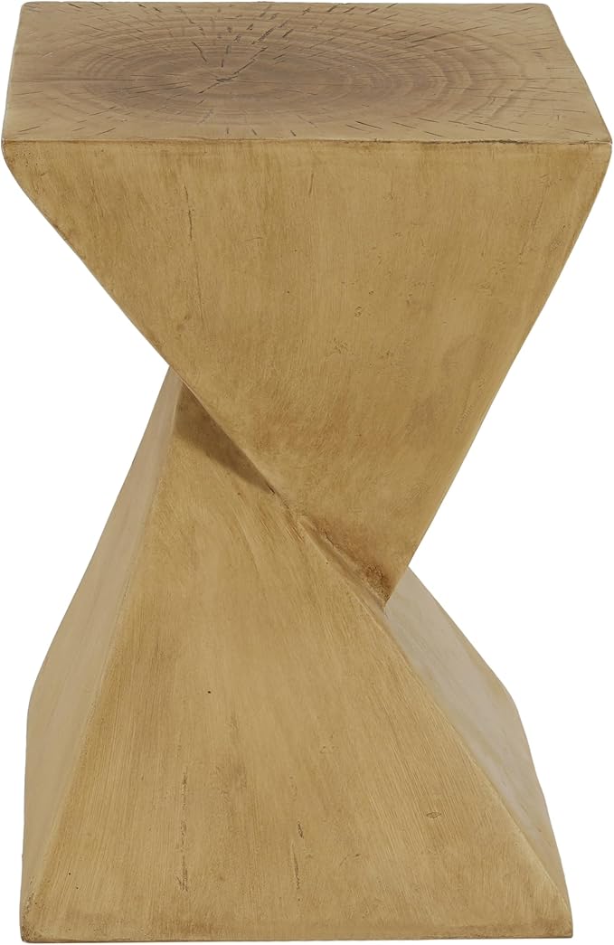 Christopher Knight Home Novi Outdoor Side Table, Geometric-Shaped Accent Side End Table, Garden Stool for Patio Balcony Beach Pool, Lightweight Concrete, Wood-Like Texture, Light Natural