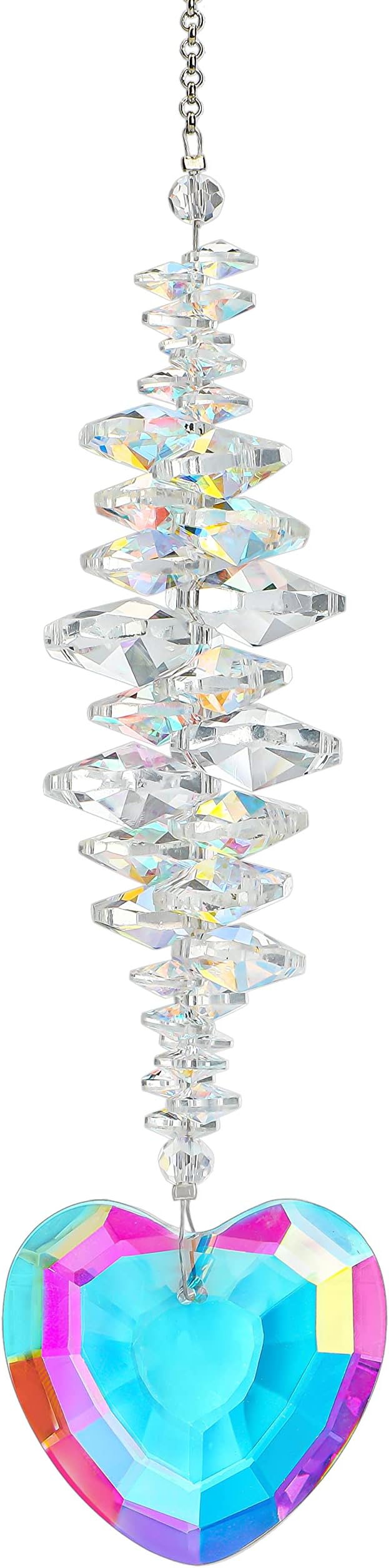 Heart Shaped Crystal Bead Suncatcher Prism Window Garden Hanging Ornament | Crystal Heart Suncatcher with Colorful Beads Prism for Window Garden Indoor Outdoor Home Showpiece Decor