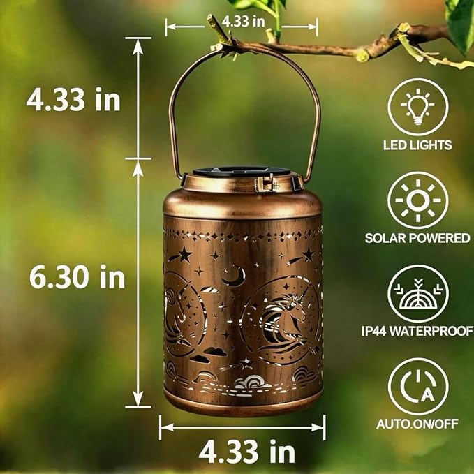Metal Unicorn Outdoor Solar Lanterns,Hanging Light Waterproof for Garden Patio Yard Backyard Porch Decor