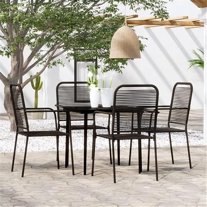 BOWERY HILL 5-Piece Powder-Coated Steel Patio Dining Set, Black Finish, Modern Minimalist Design, Indoor/Outdoor Use, Durable and Easy Maintenance, Perfect for Garden, Terrace, or Alfresco Dining