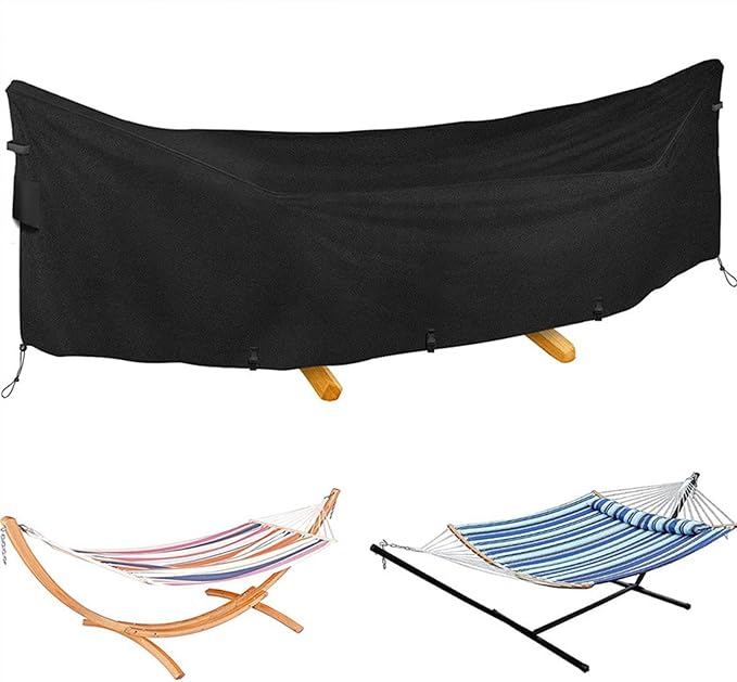 Hammock Cover Waterproof, 420D Oxford Cloth Outdoor Hammock Stand Cover with Drawstring, Windproof Dustproof UV Protection Hammock Protective Cover for Outdoor Garden Patio Yard, 380x17x80cm