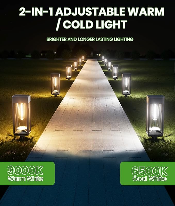 BITPOTT Solar Pathway Lights Outdoor 2-in-1 Warm&Cool, 12 Pack Bright Solar Lights for Outside, Waterproof Auto On/Off Garden Lights Solar Powered Landscape Lights for Yard Walkway Driveway Lawn
