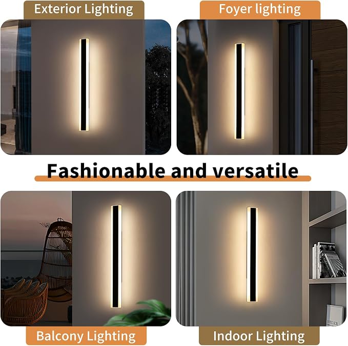 47inch Modern Wall Sconces, Long Linear Outdoor Wall Lights, 3 Color 3000K/4500K/6000K, IP65 Waterproof, Black Exterior Wall Light Fixture for House, Patio, Garage, Garden, House