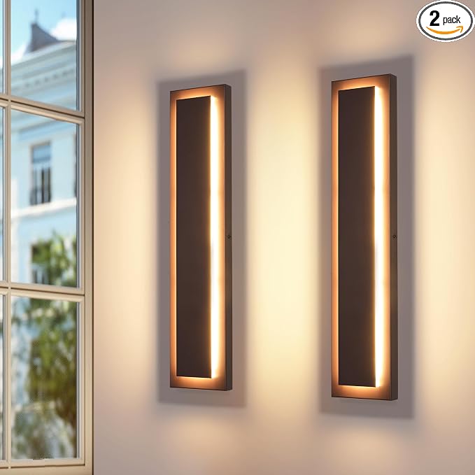 24 in Brown Long Outdoor Wall Lights, Modern Exterior Wall Light | Waterproof Outdoor Wall Sconce,Outside Light Fixtures For Garage House,Patio,Front Porch,LED 24W 3000K Warm White, 2 Packs
