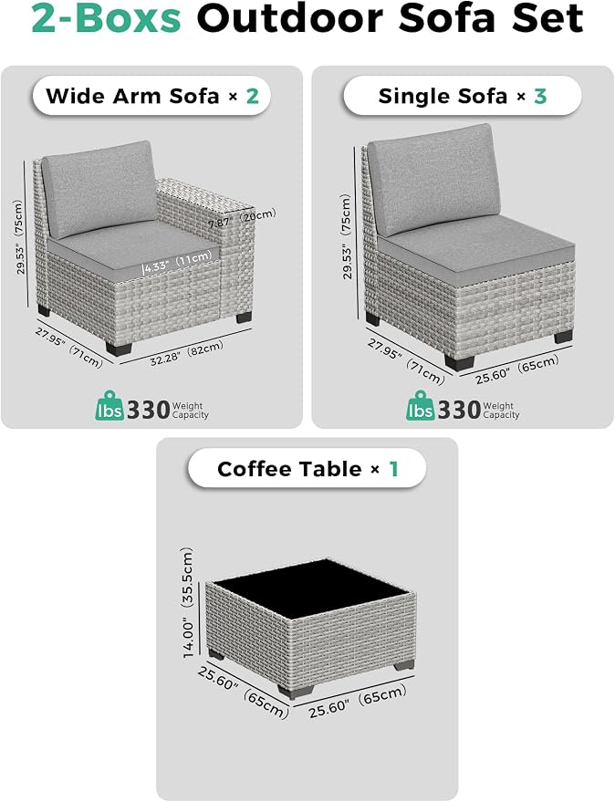 6 Piece Outdoor Wicker Sectional Sofa Set, 5-Seats Patio Furniture Conversation Set with 4" Thickened Cushions & Coffee Table, All-Weather PE Rattan for Garden, Backyard, Porch, Gray