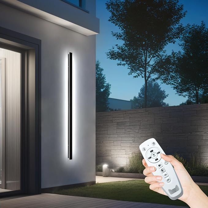 71inch Modern Outdoor Wall Light, IP65 Waterproof Front Door Lights Black Outdoor Wall Sconce, 2700k-6500k Dimmable Exterior Lighting Fixtures Wall Mount, LED Linear Outside Lights for House