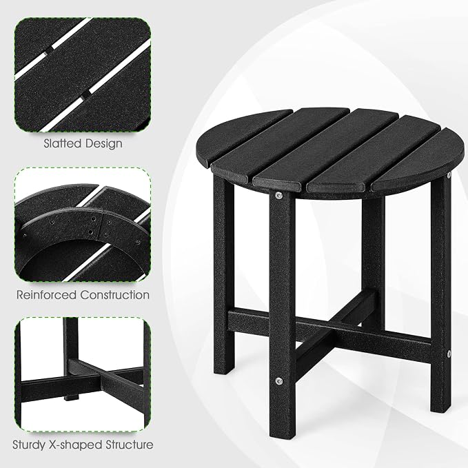 Tangkula Round Outdoor Side Table, 18 Inch Weather Resistant HDPE Adirondack Table, Outdoor Indoor Chairside End Tables, Patio Side Table for Lawn Garden Balcony Backyard, Easy Assembly (2, Black)