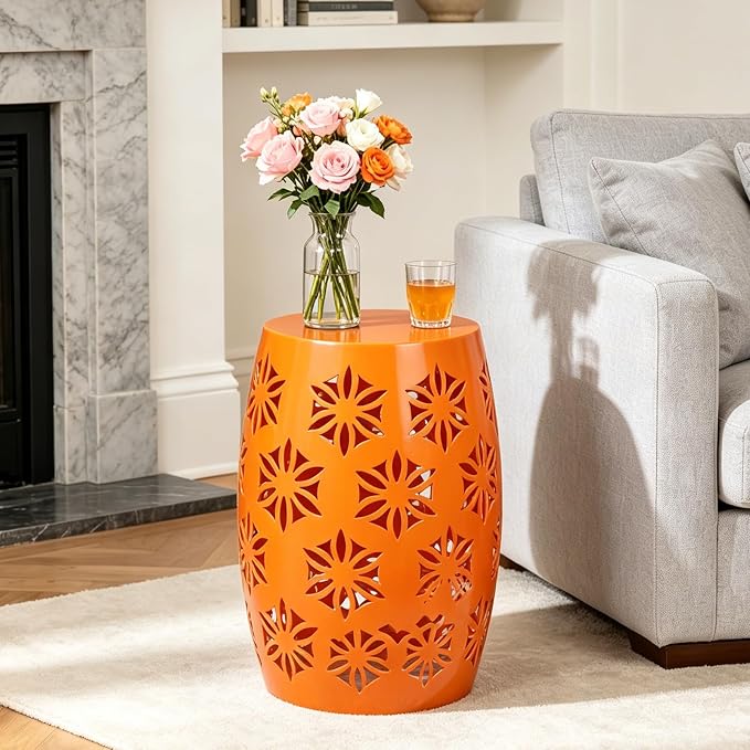 MUMTOP Outdoor Lace Cut Iron Side Table, Patio Garden Stool Coffee End Table Nightstand for Small Spaces, Living Room, Front Porch, Poolside