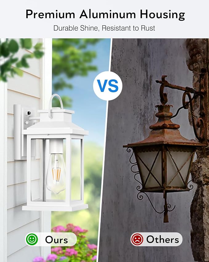 VIANIS White Exterior Garage Lighting Fixtures Wall Mount, 2 Pack Dusk to Dawn Sensor Outdoor Wall Lights for Porch, Modern Outside Lights for House, Outdoor Wall Sconces Lantern for Patio, Coach | Aluminum, Waterproof, Light Sensor, Outside Lights for...