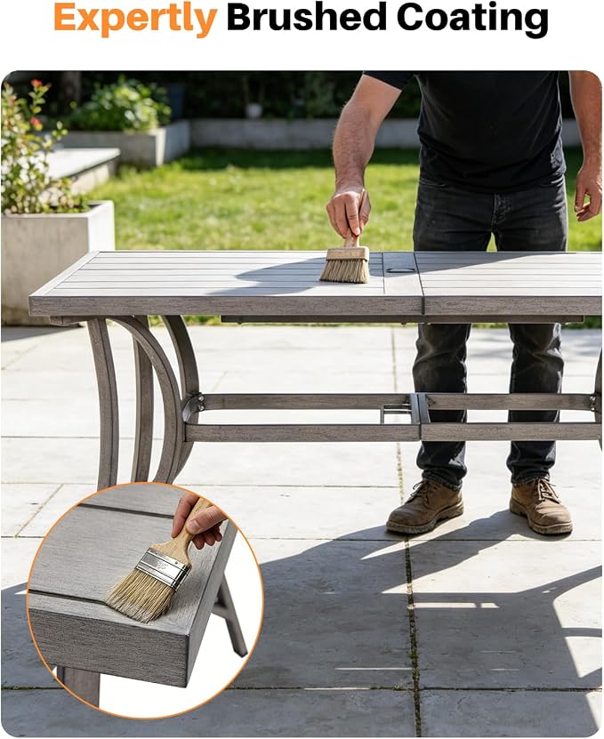 Never-Rust Outdoor Dining Table for 8, Aluminum Patio Dining Table with Umbrella Hole, 84" Rectangle Outdoor Dining Tables for Deck, Backyard, Garden, Poolside, Limed Oak