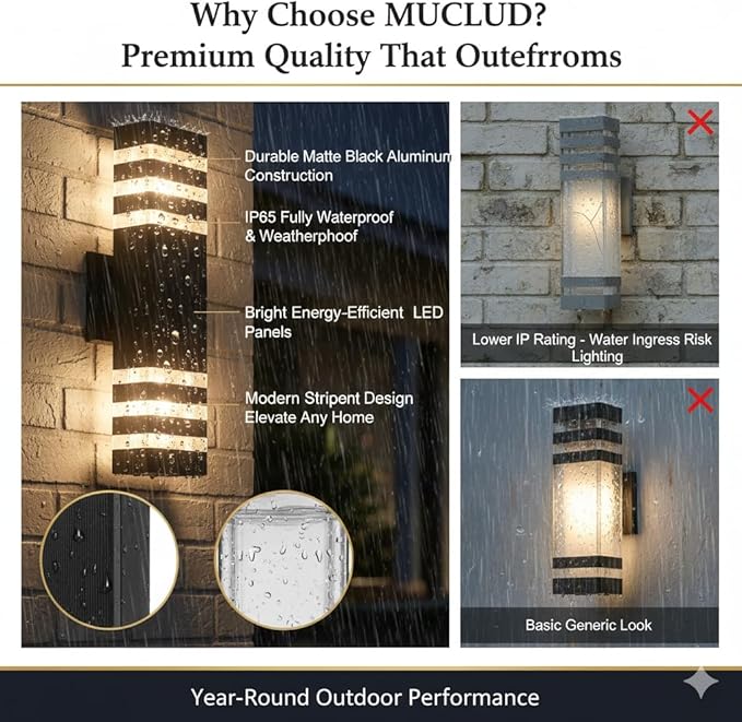 4Pack 15inch Outdoor LED Wall Lights,18W Outdoor Up&Down Wall Light Aluminum Body 4000K Day White Waterproof IP65 Outside Wall Lights 1800LM Outdoor Wall Mount Lights for Wall porch Garage Garden