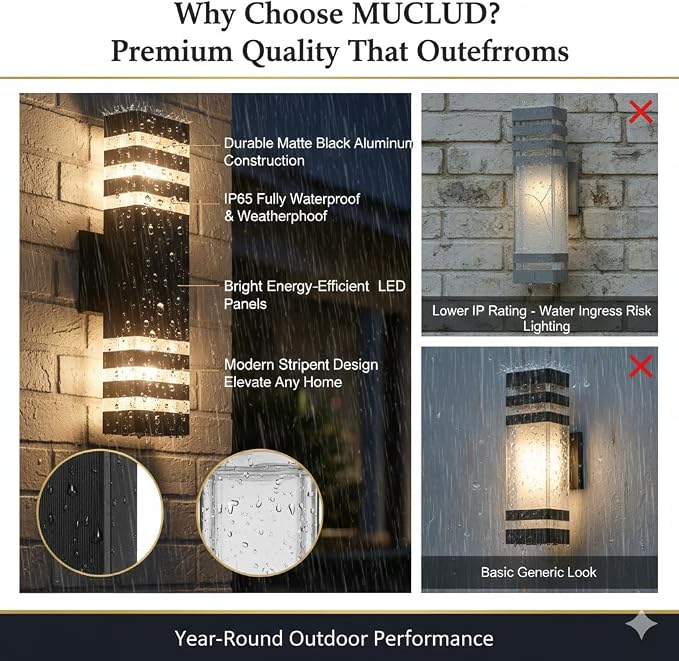 15inch LED Square Up & Down wall Lights,14W Outdoor Wall Light 4000K Day White Aluminum Body Waterproof IP65 LED Exterior Light Fixtures Wall Mount for House Patio Garage Garden. (4Pack)