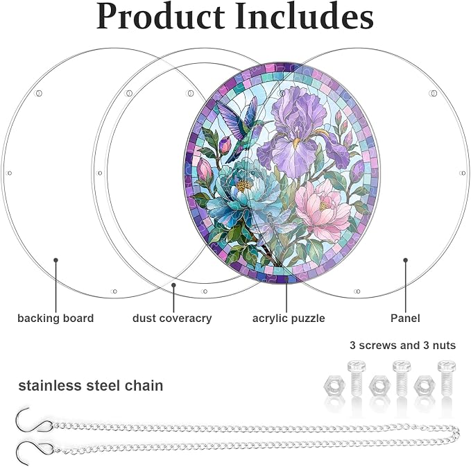 Acrylic Puzzle Suncatcher, Sun Catchers Puzzle for Window Hanging | 7.4 Inch Iris Floral DIY Suncatcher Puzzle for Adults, Ideal Gifts for Women, Men, Wife, Mom, Home & Garden Decor