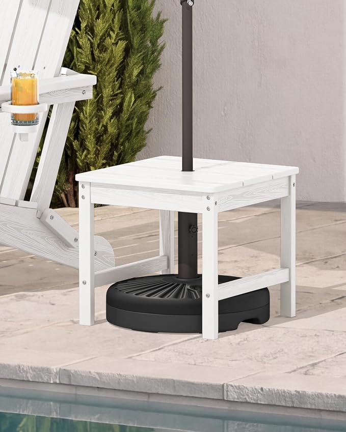 KINGYES Double Side Table with 1.6'' Umbrella Hole, HDPE Adirondack End Table- White