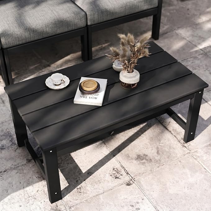 HDPE Outdoor Patio Furniture Set, 10-Piece Patio Conversation Sets with Coffee Table & Grey Washable Thick Cushions, Outdoor Sofa for Garden, Balcony, Porch, Yard, Lawn (Black Frame)
