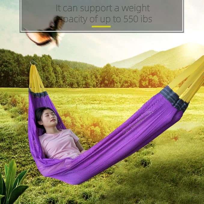 Portable Camping Hammock, Cool Ice Silk Mesh Hammocks with Tree Straps Carry Bag, Single Hanging Sturdy Hammock for Travel Patio Garden. Up to 550lbs. Blue