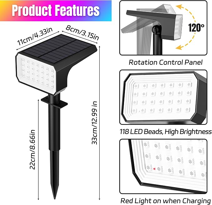 Solar Spot Lights Outdoor RGB Color Changing, 6 Pack, 28 LED | IP67 Waterproof, 7 Modes Auto On/Off, for Yard Garden Pathway Walkway Tree Patio Driveway