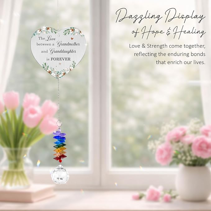 Gifts for Grandma - Mother’s Day Birthday Gift - Meanigful Keepsake - Heartfelt Gift for Grandmother Mom Mama Nana from Granddaughter Daughters - Crystal Rainbow Maker - Hanging Window Decor
