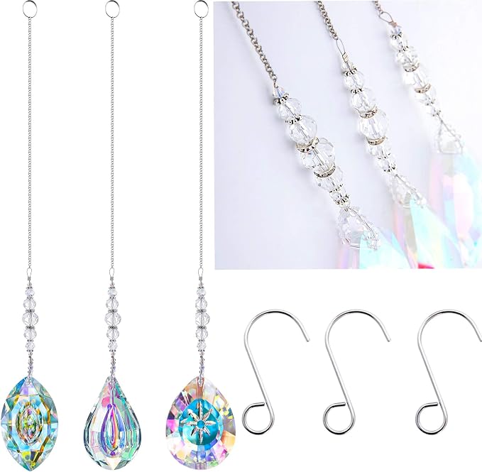 YU FENG 3PCS Crystal Prism Suncatcher, Window Hanging Rainbow Maker Set | AB Colored Glass Prisms, Faceted Crystal Design, Sun Catcher Decor for Home Garden Window, Creates Bright Rainbow Effects