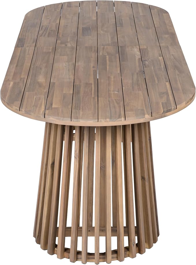Christopher Knight Home Zoa Acacia Wood Dining Set for 6, Outdoor Dining Table with Dual Slatted Pedestal Bases, Outdoor Dining Chairs with Cushions, 7 Piece Patio Dinner Set, Beige/Light Teak/Brown