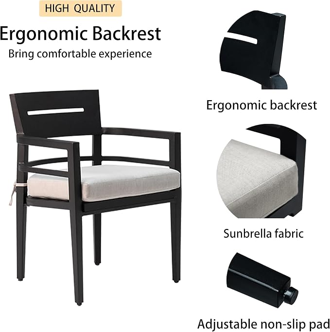 7-Piece Outdoor Patio Aluminum Furniture Set 6-Seat Dining Set with 4 Chairs and 2 Swivel Rockers Rectangle Table with Umbrella Hole Ember Black 70”L x 40”W x 28.7”H