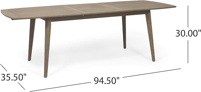 Great Deal Furniture Candance Outdoor Acacia Wood Expandable Dining Table, Gray (309609)
