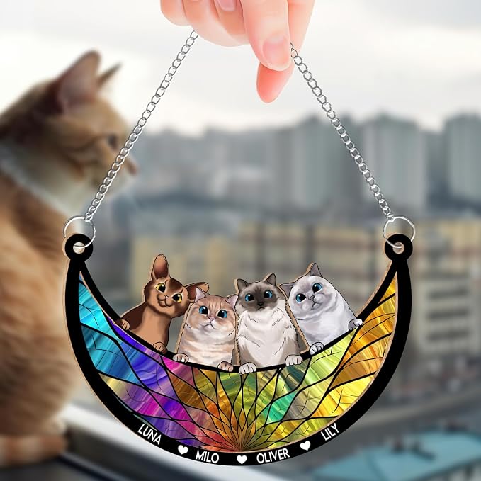 Personalized Pet Memorial Suncatcher Dog Cat, Dog Memorial Suncatcher, Custom Pet Loss Suncatcher, Gifts for Dog Lovers, Cat Memorial Ornament Loss of Pet Sympathy Gift (#4 Cat SunCatcher)