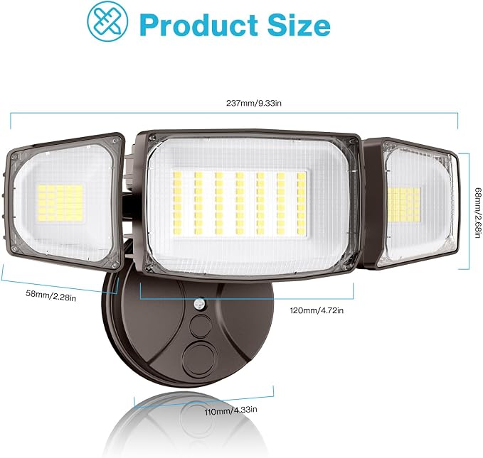Olafus 80W Flood Lights Outdoor, Switch Controlled 8000LM LED Security Lights, IP65 Waterproof Outside Floodlights, 6500K Exterior Flood Light Fixture Wired for House Yard Porch Eave Brown