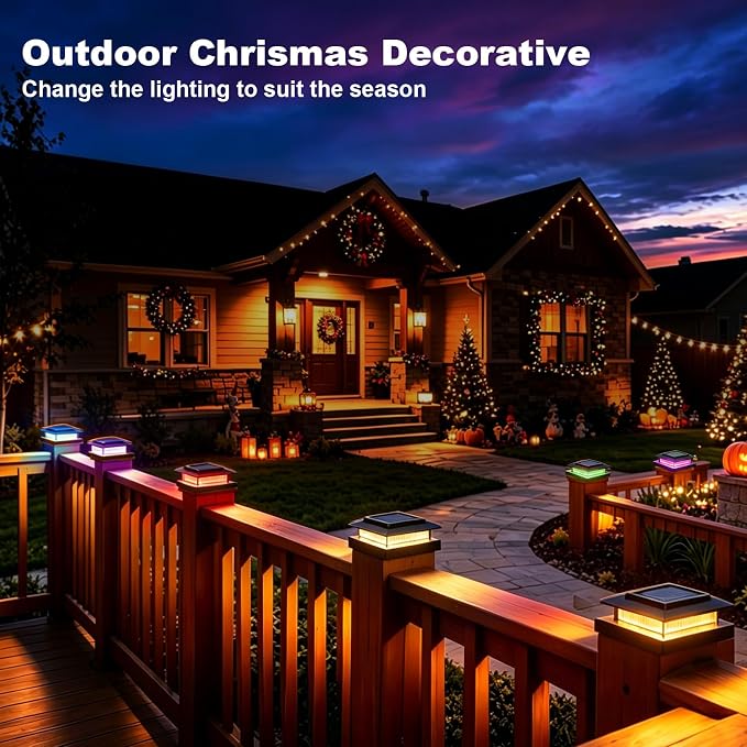 4x4 Post Solar Lights Outdoor, 13 Lighting Modes 8 LED Solar Post Cap Lights, Waterproof Solar Deck Lights for 4x4 3.5x3.5 Wood/Vinyl Fence Post (12)
