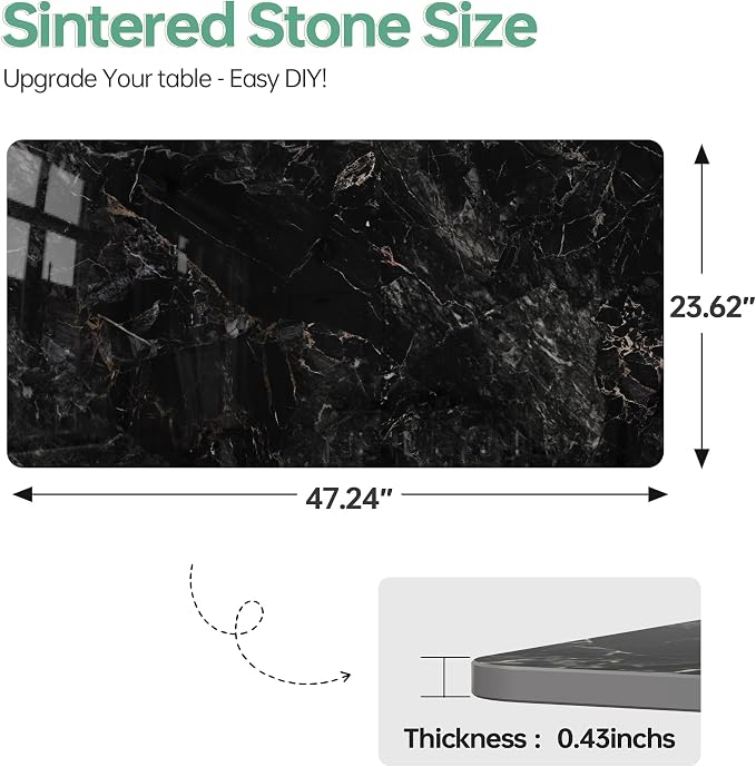 Rectangle Table Top,47.2 ” x 23.6 ” Black Sintered Stone Tabletop, DIY Replacement & Cover Marble Desktop, Scratch & Wear Resistant, Easy to Clean, Suitable for Indoor & Outdoor