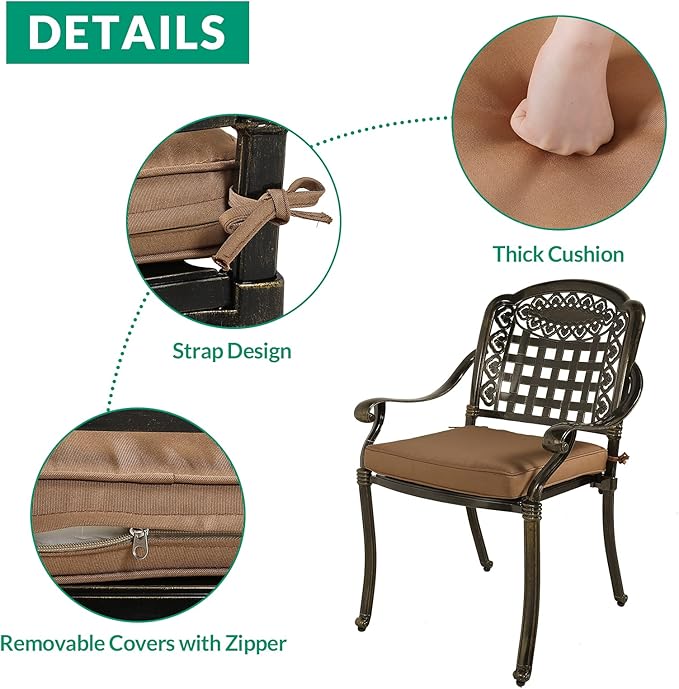 VIVIJASON 7-Piece Patio Furniture Dining Set, All-Weather Cast Aluminum Outdoor Conversation Set, Include 6 Cushioned Chairs and a Rectangle Table with Umbrella Hole for Balcony Lawn Garden Backyard
