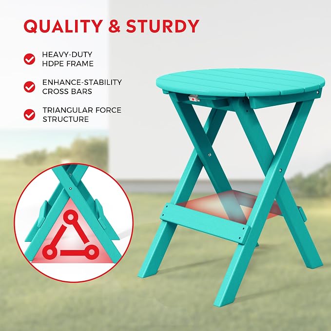 Costaelm Outdoor Bistro Table and Chairs Set of 2, Round Portable Folding Bar Height Barstool Set of 3, Tall Balcony Pub High Top Table 3 piece Patio Set for Deck, Backyard, Garden, Turquoise