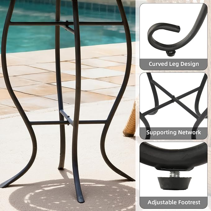 22" H Mosaic Side Table Outdoor, Patio Table Plant Stand, Iron Coffee End Table, Weather Resistant Tile Top Metal Drink Bar Table for Indoor Garden Balcony Yard Bistro
