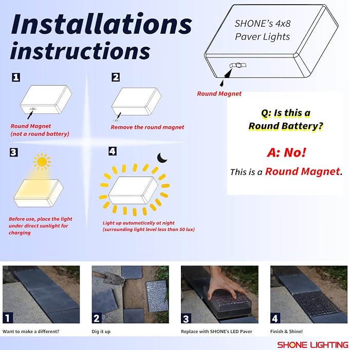 4x8 Solar Ground Lights, 12-Color Paver Light, RGB-W, 1Pack | Outdoor Waterproof, Recessed Lighting Bricks, Color Changing, Driveway, Pathway, Landscape, Heavy Duty, Car Weight Bearing