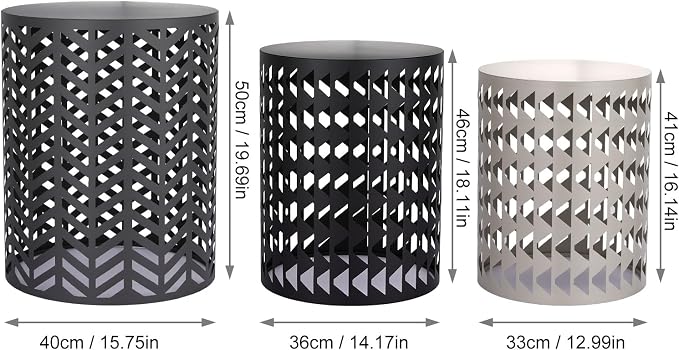 3 Set Small Patio Side Tables, 176Lbs, Round Outdoor Side Tables for Patio, Nesting Outdoor Table Set, Outside Metal End Tables, No Assembly Required
