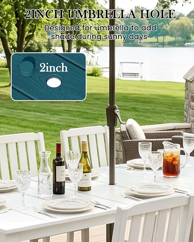 LOUNZY 5 Piece HDPE Outdoor Table and Chairs Set for 4, Heavy Duty,Navy | 4 person HDPE outdoor table and chairs set, wood-look, 304 stainless steel hardware, strong and stable for daily patio
