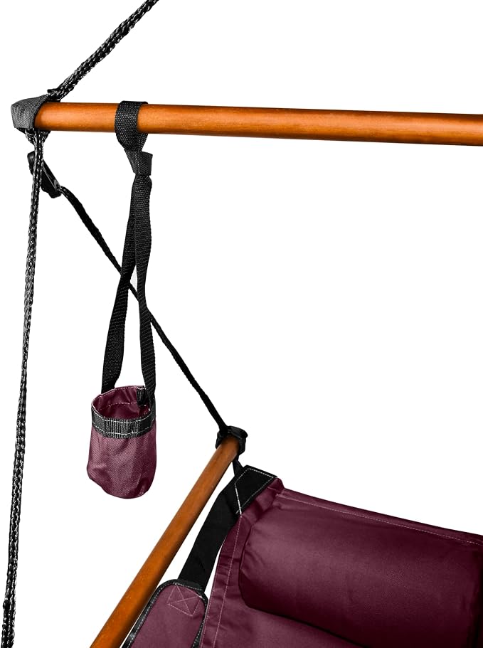 Hanging Hammock Air Chair, Wooden Dowels, Burgundy