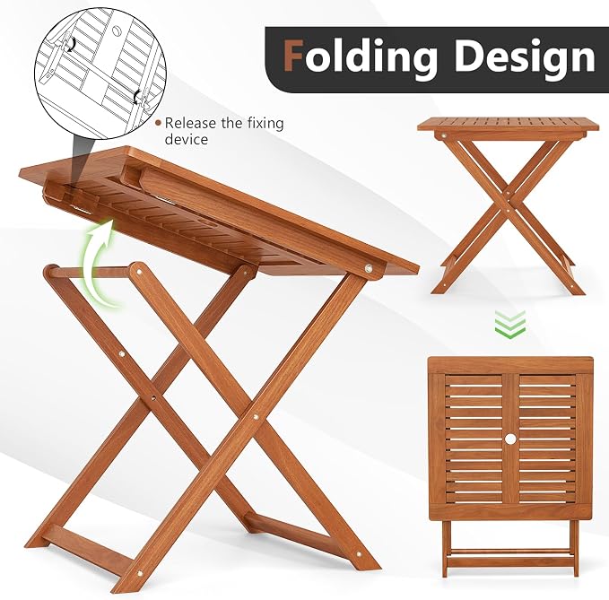 Outdoor Dining Table, Folding Bistro Table with 2" Umbrella Hole & X-Shaped Frame, Square Foldable Patio Table for Outdoors, Camping, Picnic, Yard (2)
