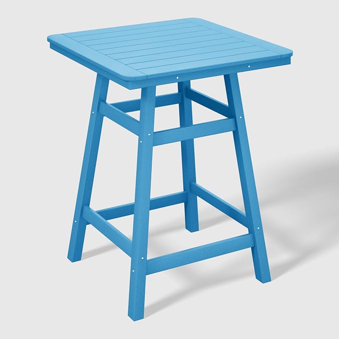 WestinTrends Malibu Square Outdoor Patio Counter High Bistro Bar Table with Umbrella Hole 37" Tall, Pacific Blue